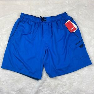 Speedo Lined Athletic Swimming Shorts Vivid Blue Swim Trunks Size XL Pockets NEW